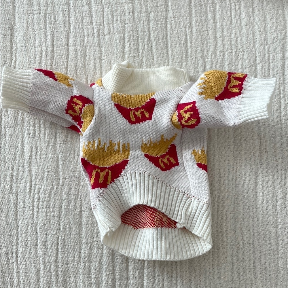 White Knit Dog Sweater with McDonald’s French Fries
